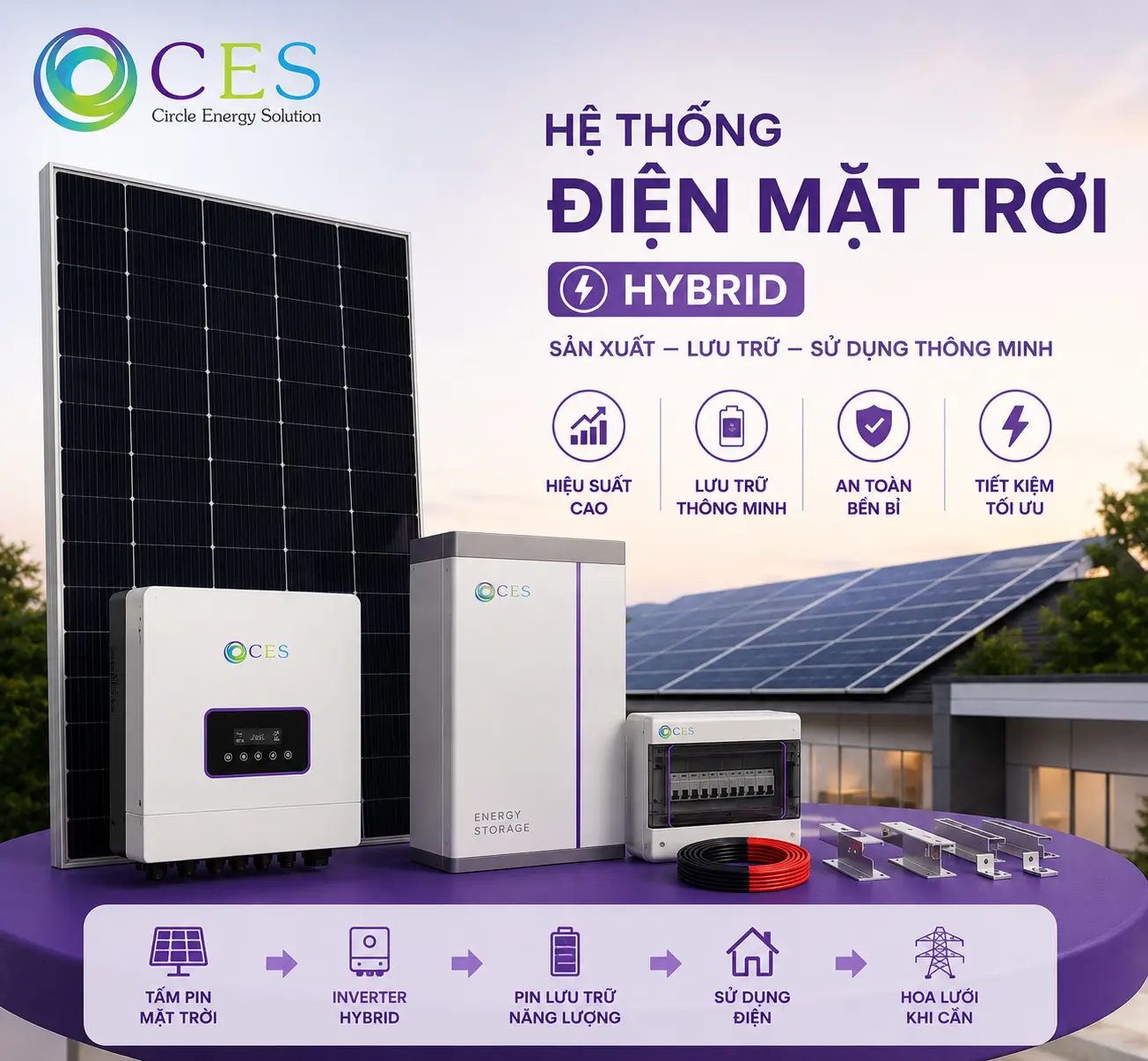 Gói điện mặt trời áp mái 5kWp bám tải lưu trữ